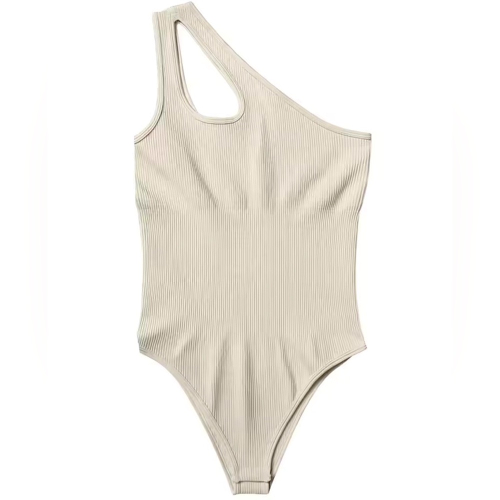 Beige One Shoulder Sleeveless Bodysuit